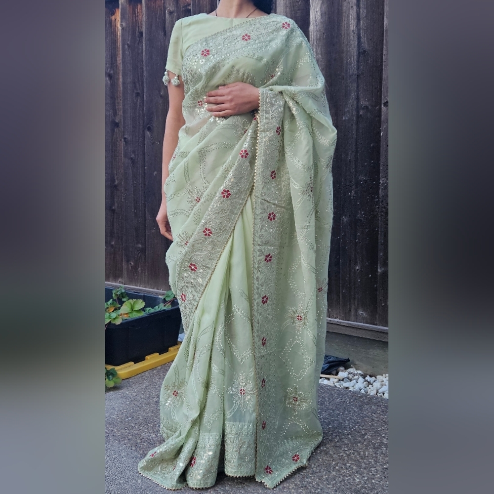 Green silk organza saree NEGOTIABLE